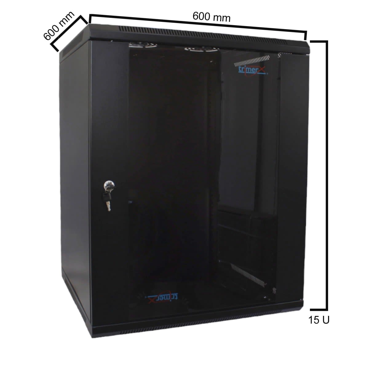 Gabinete/Rack Mural armable 15U, puerta de vidrio 77x 60x60cm Exterior2