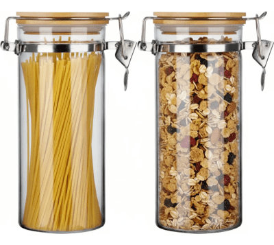 2 Frascos Clip 1000ml Contenedor Hermetico Tapa Bambu 8x20cm1