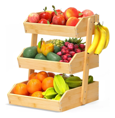 Frutero Cesta De Frutas De Bambu De 3 Niveles