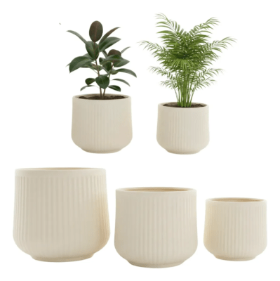 Set 3 Macetero Maceta Textura Grafito Blanco 30cm 25cm 21cm