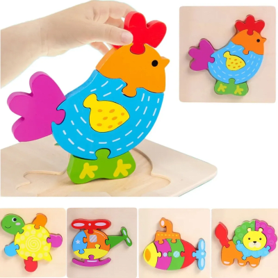 Kit 5 Puzzle De Madera 3d Rompecabeza Juguete Didactico Niño1