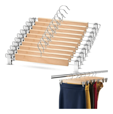 10 Colgadores Pantalón madera con pinza