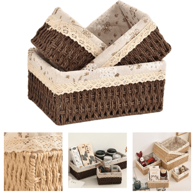 3 SET de Canastos Mimbre Decoracion