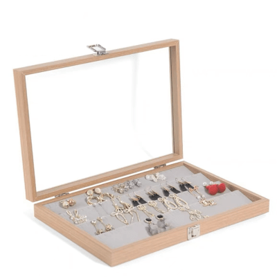 Joyero Exhibidor Mostrador Aros Con Tapa Vidrio 35x24x4,5cm1