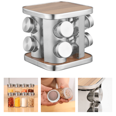 Condimentero Especiero Giratorio 8 Frascos Acero Inoxidable1