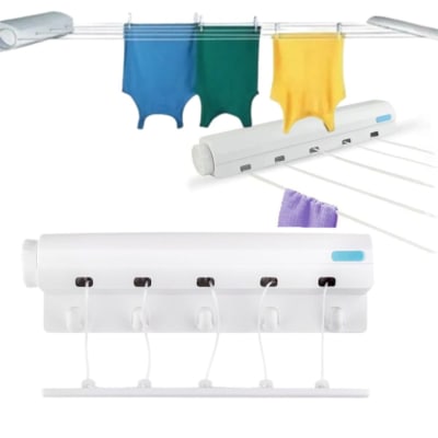 Tendedero Colgador Retráctil 5 Cuerdas Para Ropa Pared1