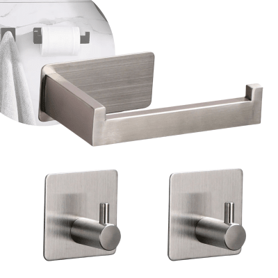 Soporte Papel Higiénico / Porta Rollo Con 2 Gachos Adjesivo