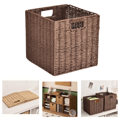 Canasto Organizador Decorativo Mimbre Café/beige Plegable1