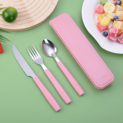 Set De Cubiertos Acero Inox Cuchara Y Tenedor Niños Estuche2