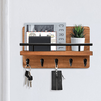 Perchero Madera Porta Llave Pared Con 5 Ganchos Color Marrón