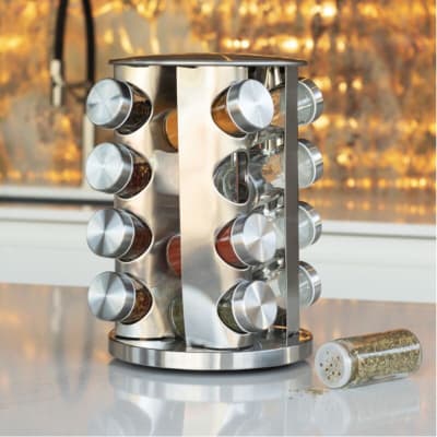 Especiero Cromado Cocina 16 Condimentos Giratorio Metálico3