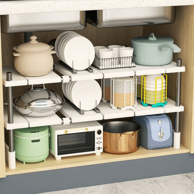 Estante 2 Nivel Gabinete Adaptable Cocina Baño Organizador5