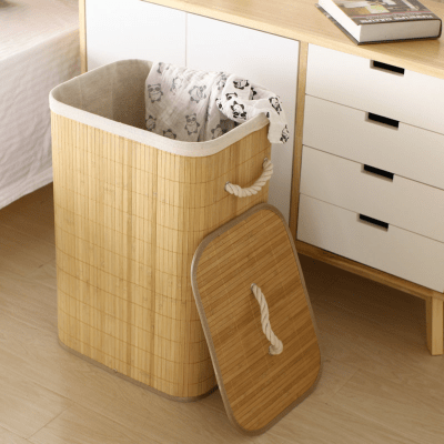 Canasto Cesto Ropa Sucia Pleglable Bambu Grande Tapa