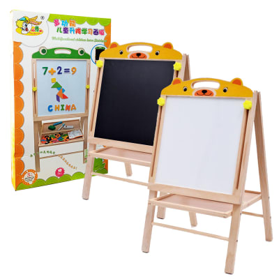 Oso Pizarra Madera Atril Doble Con Plumón Tiza Imán 100x45cm1