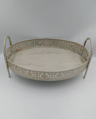 BANDEJA OVALADA BLANCA METALICA CON MANGO1