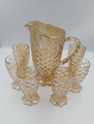 SET DE JARRAS Y VASO TIPO PIÑA DORADA1