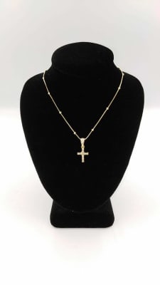 COLLAR BAÑO DE ORO VENECIANA BOLITAS DIJE MINI CRUZ CON CIRCON1