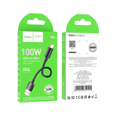 CABLE USB A TIPO C 100W 25CM - HOCO X96 6A CARGA RÁPIDA1