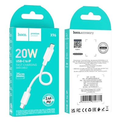 CABLE TIPO C A LIGHTNING 20W - HOCO X96 0.25M CARGA RÁPIDA