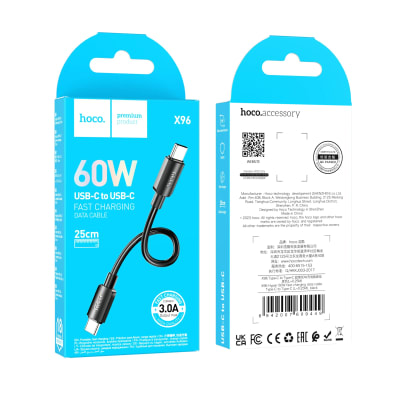 CABLE TIPO C A TIPO C 60W CARGA RÁPIDA - HOCO X96 0.25M