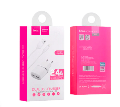 CARGADOR COMPLETO DUAL USB A LIGHTNING PARA IPHONE 2.4A - HOCO C121