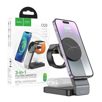 CARGADOR INALAMBRICO 3 EN 1 CARGA RÁPIDA 15W HOCO CQ3 PLEGABLE MAGSAFE