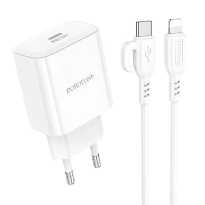 CARGADOR COMPLETO TIPO C + CABLE LIGHTNING PARA IPHONE 20W - BOROFONE BA81A 3A