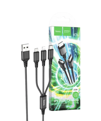 CABLE 3 EN 1 LIGHTNING/MICRO USB/TIPO C - HOCO X76 1M 2A1