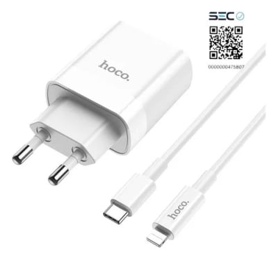 CARGADOR CON CABLE TIPO C A LIGHTNING PARA IPHONE 20W DUAL TIPO C + USB QC3.0 - HOCO C80A