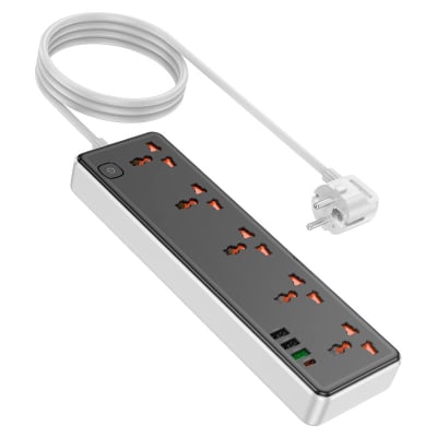 ALARGADOR MULTIFUNCIONAL 5 TOMAS CON PUERTO USB-C + 3 USB CARGA RÁPIDA HOCO AC14A1