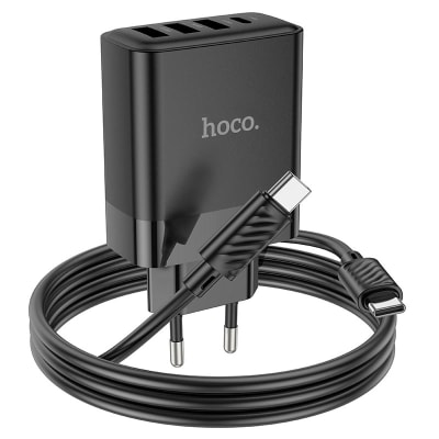 CARGADOR CON CABLE TIPO C A C 4 PUERTOS PD 45W + USB QC3.0 - HOCO C127A