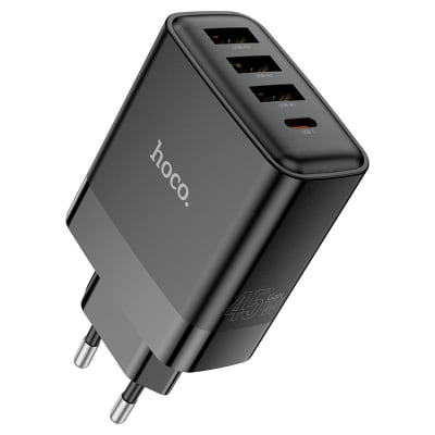 CARGADOR ADAPTADOR 4 PUERTOS 1 TIPO C 45W + 3 USB QC3.0 SIN CABLE - HOCO C127A