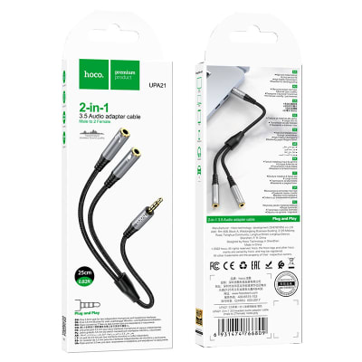 CABLE DE AUDIO 2 EN 1 JACK 3.5MM 2 HEMBRA 1 MACHO - HOCO UPA21 25CM1