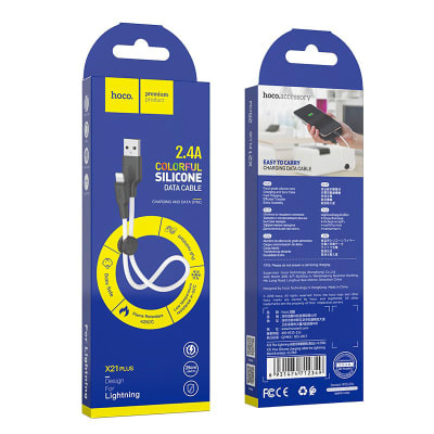 CABLE USB A LIGHTNING HOCO X21 PLUS 25CM 2.4A