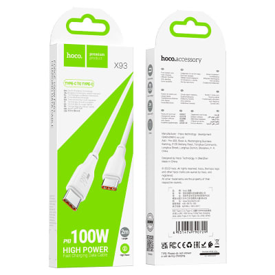 CABLE TIPO C A TIPO C 100W CARGA RÁPIDA 5A - HOCO X93 2M