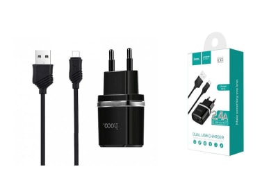 CARGADOR DUAL USB + CABLE MICRO USB V8 2.4A - HOCO C12