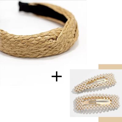diadema cruce paja DK + 01 hairclip de perlas diadema cruce paja DK + 01 hairclip de perlas