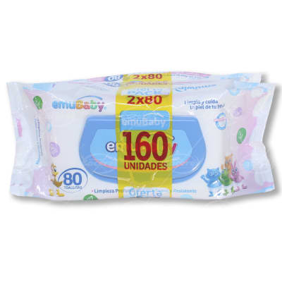 Toallitas húmedas Emu Wipes con tapa PACK 2x80 Toallitas húmedas Emu Wipes con tapa PACK 2x80