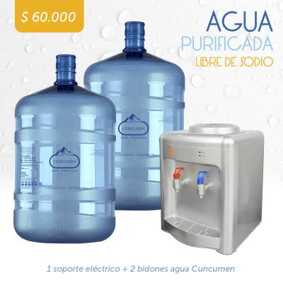 Pack Soporte Eléctrico + 2 Bidón Recargados Agua Cuncumén Pack Soporte Eléctrico + 2 Bidón Recargados Agua Cuncumén