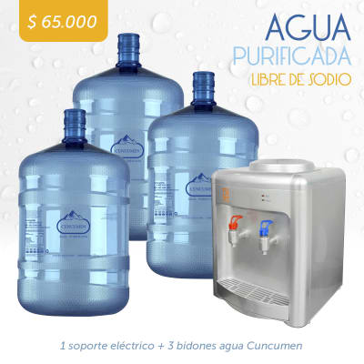 Pack Soporte Eléctrico + 3 Bidones Recargados Agua Cuncumén Pack Soporte Eléctrico + 3 Bidones Recargados Agua Cuncumén
