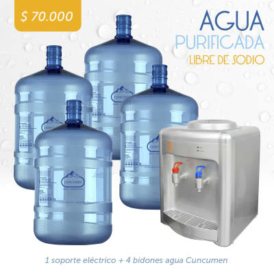 Pack Soporte Eléctrico + 4 Bidones Recargados Agua Cuncumén Pack Soporte Eléctrico + 4 Bidones Recargados Agua Cuncumén