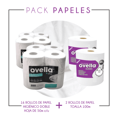 Pack Papel Toalla (2 rollos) + Papel Higiénico (16 rollos) Pack Papel Toalla (2 rollos) + Papel Higiénico (16 rollos)