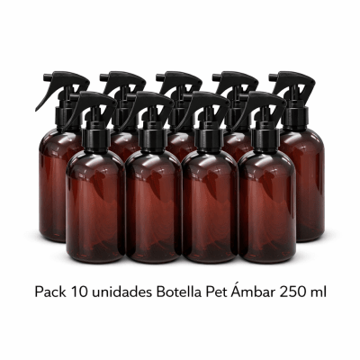 BOTELLA PET AMBAR 250 ML CON GATILLO PACK 10 UNIDADES