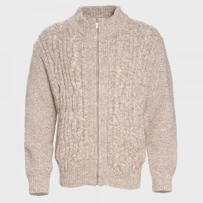 SWEATER FULL CIERRE TRENZADO BEIGE