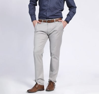 PANTALON FRENTE PLANO ELASTICADO GRIS MEDIO