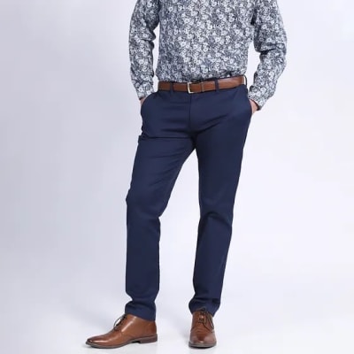 PANTALON FRENTE PLANO ELASTICADO AZUL