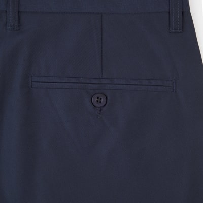 PANTALON FRENTE PLANO ELASTICADO AZUL MARINO