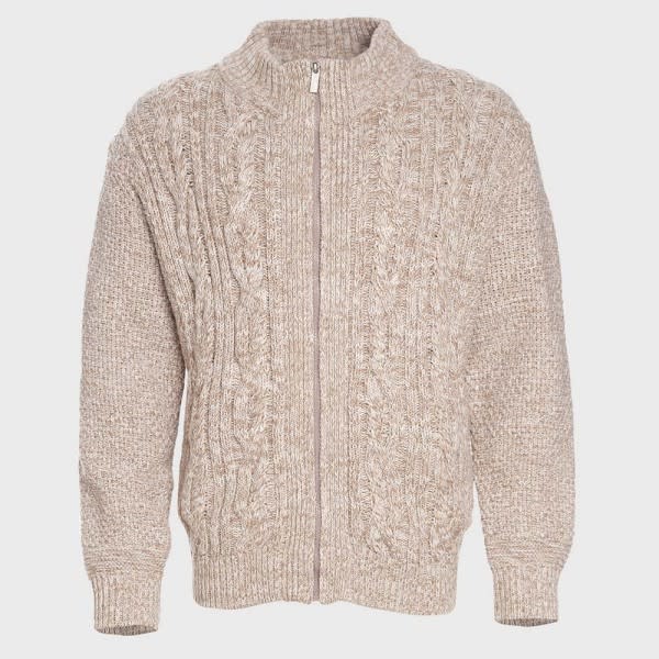 SWEATER FULL CIERRE TRENZADO BEIGE | Tu Tienda XL