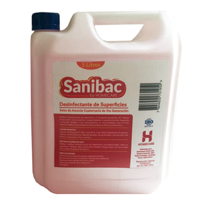 DESINFECTANTE PARA SUPERFICIES SANIBAC (sales de amonio cuaternario de 5ta generación) DESINFECTANTE PARA SUPERFICIES SANIBAC (sales de amonio cuaternario de 5ta generación)