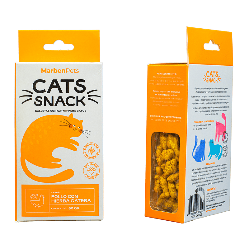 CATS SNACK. GALLETAS POLLO CON HIERBA GATERA 80 GR Pet&Go Expert Store